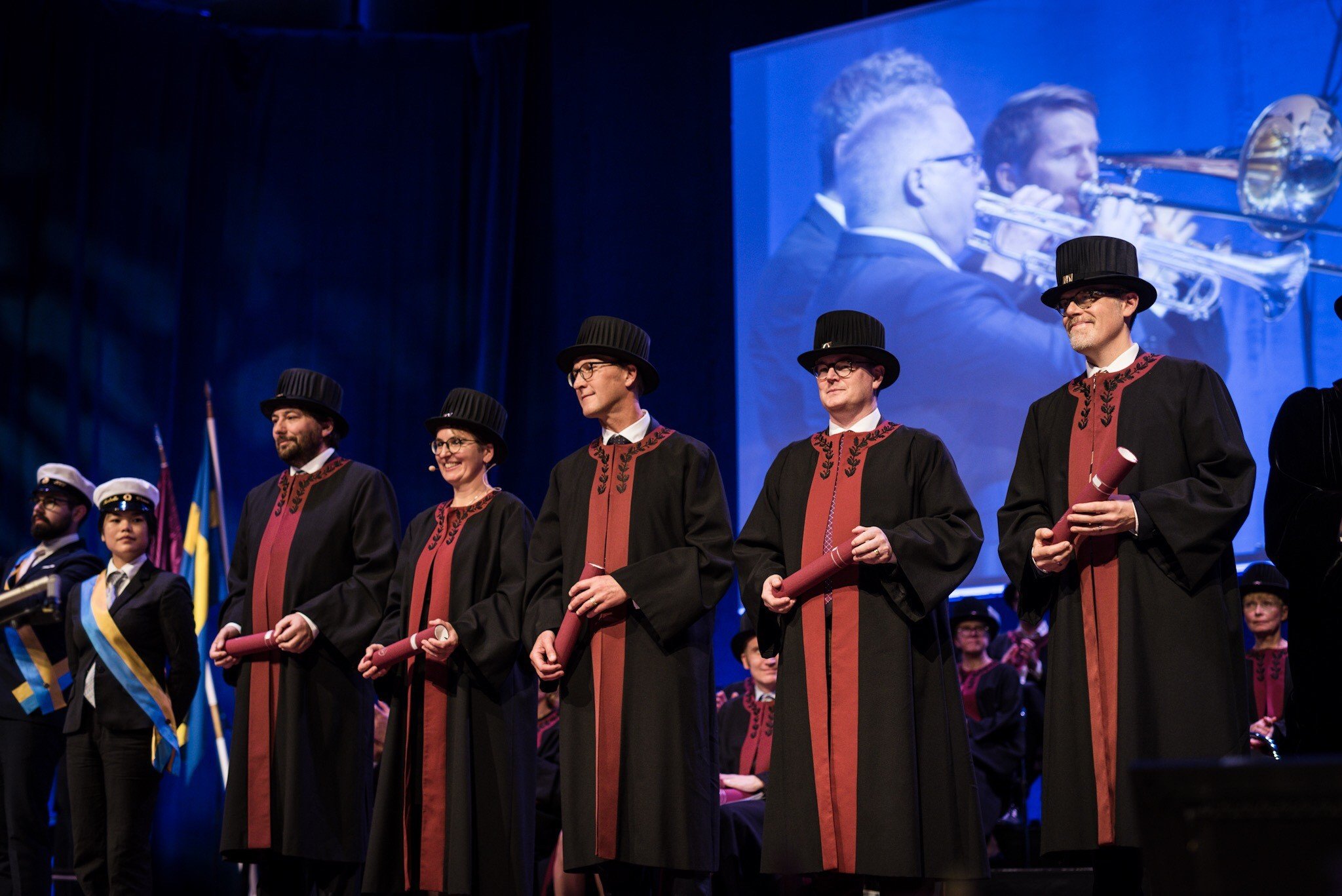 Professorerna Angel Cedazo-Minguez, Emily Holmes, Thomas Nyström, Richard Rosenquist Brandell och Johan Ärnlöv. Foto: Erik Flyg 